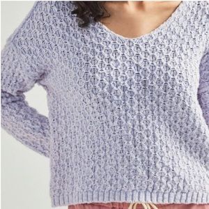 NWT Anthro Pilcro Christian V-Neck Sweater Lavender Denim Blue White Knit